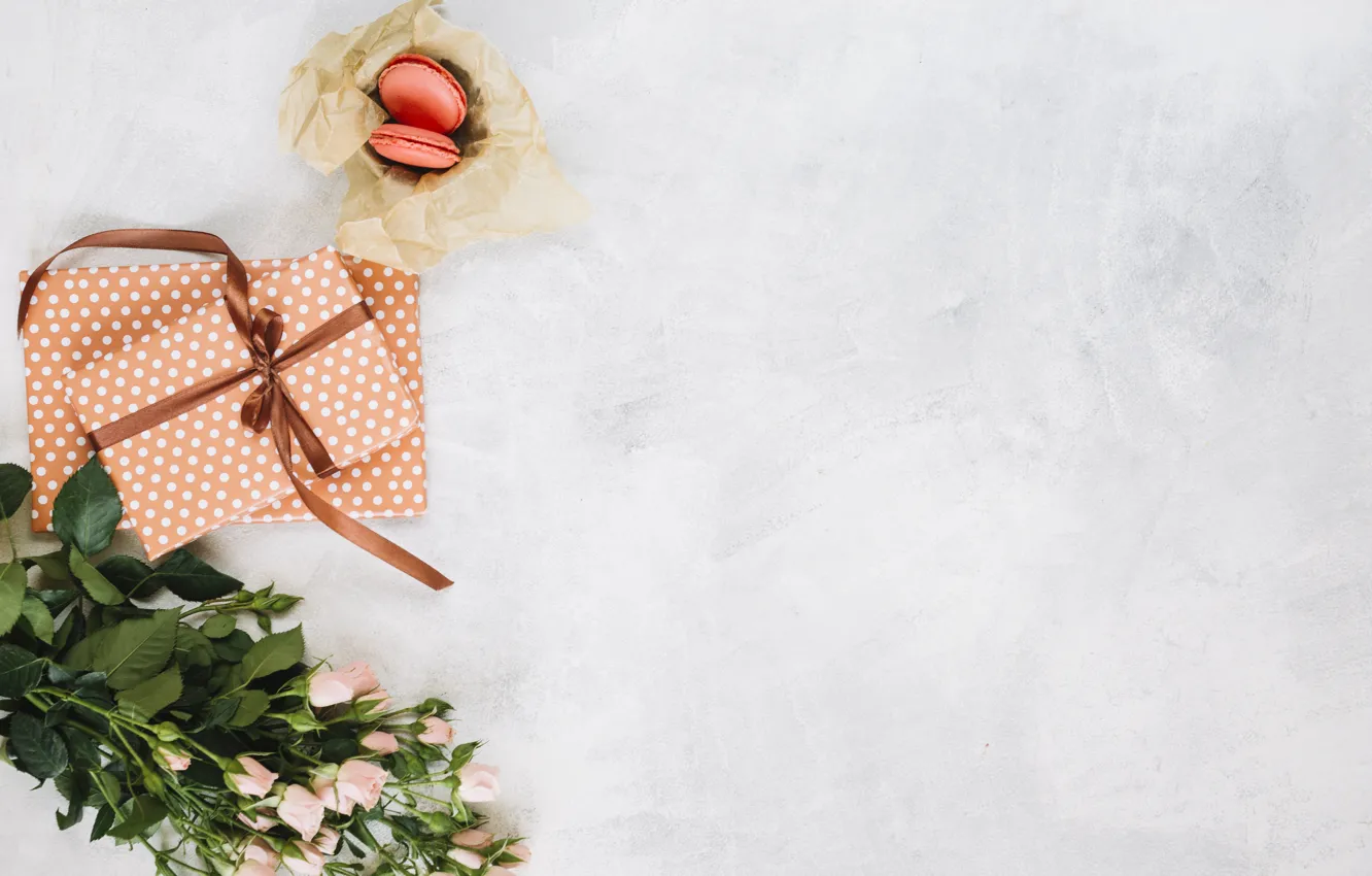 Photo wallpaper flowers, gift, roses, cake, pink, flowers, gift, roses