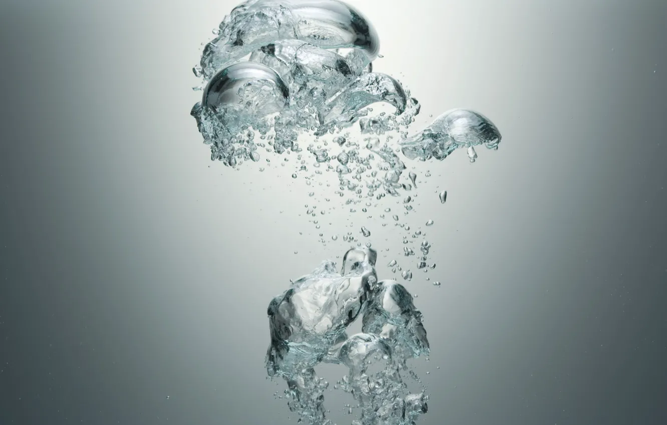 Photo wallpaper water, macro, bubbles, grey, background, liquid, transparent, bubble