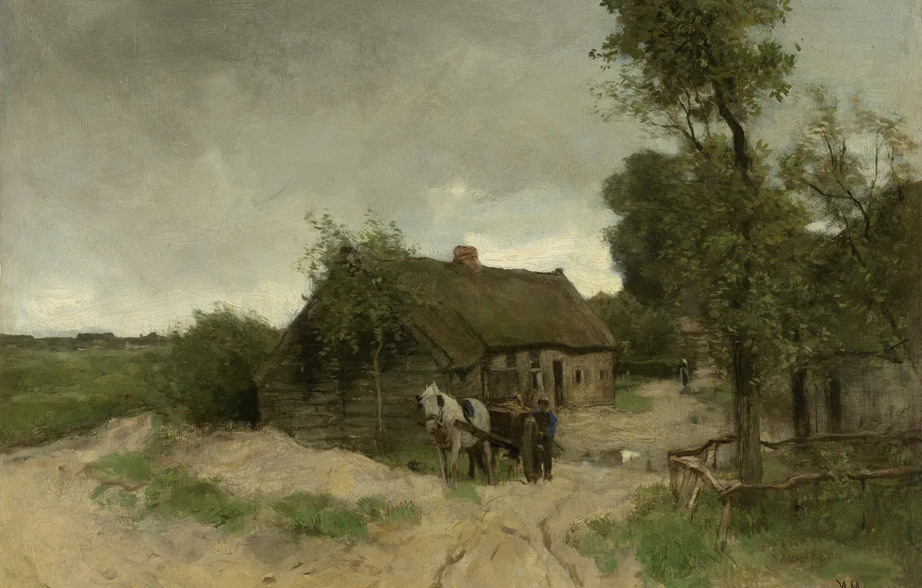 Photo wallpaper landscape, oil, picture, canvas, Anton Mauve, House on the Dirt Road