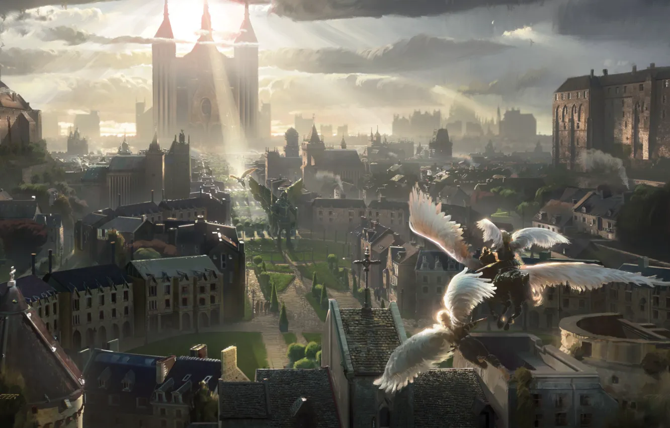 Photo wallpaper the city, building, angels, Apparition