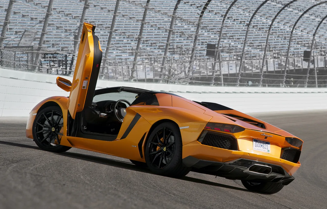 Photo wallpaper car, open doors, roadster, back, LP700-4, Lamborghini Aventador