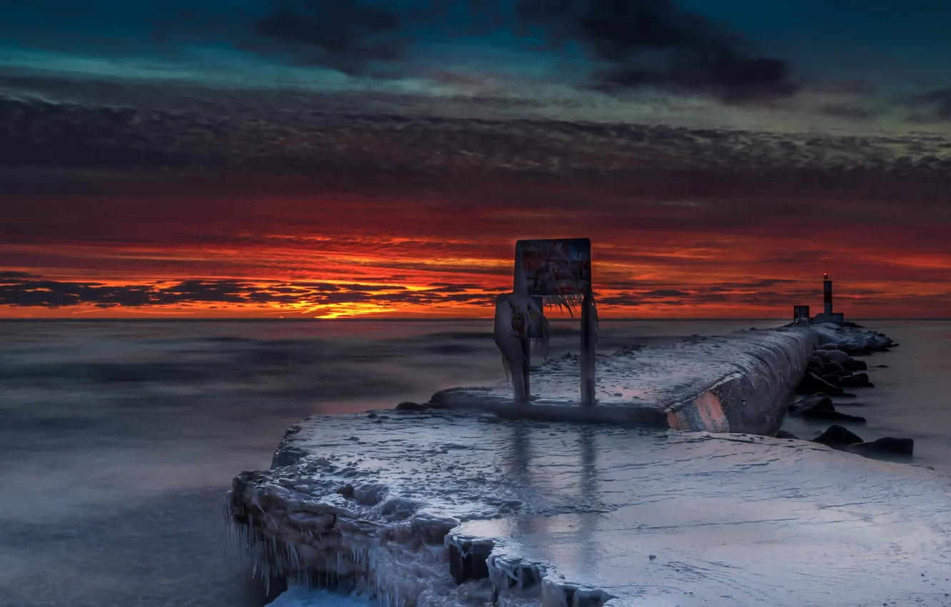 Photo wallpaper ice, sea, night, pierce