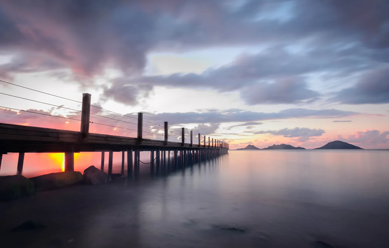 Photo wallpaper sea, clouds, sunset, bridge, Turkey, Bodrum
