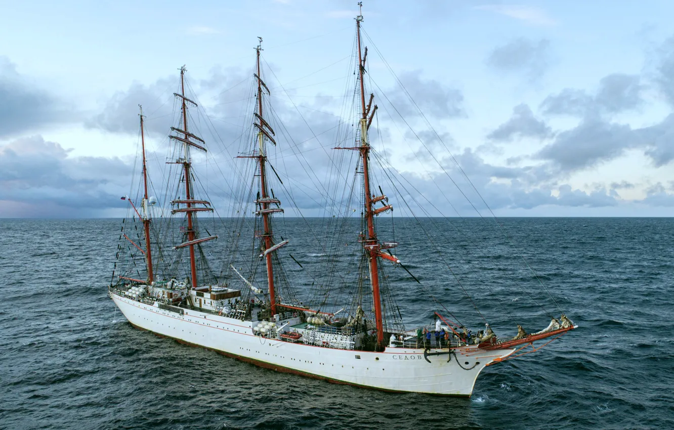 Photo wallpaper drift, bark, Sedov, four - masted