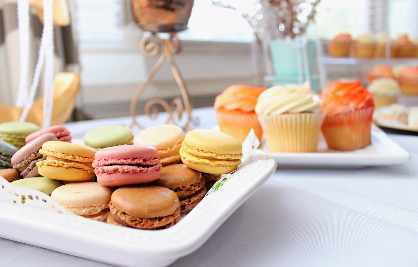 Photo wallpaper cookies, cream, dessert, cakes, sweet, cupcakes, macaron