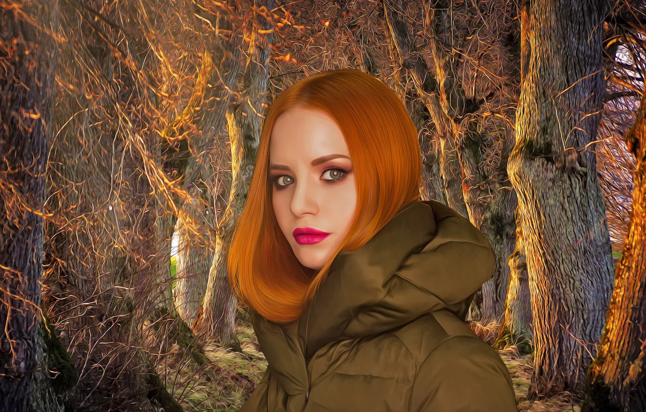 Photo wallpaper look, girl, red