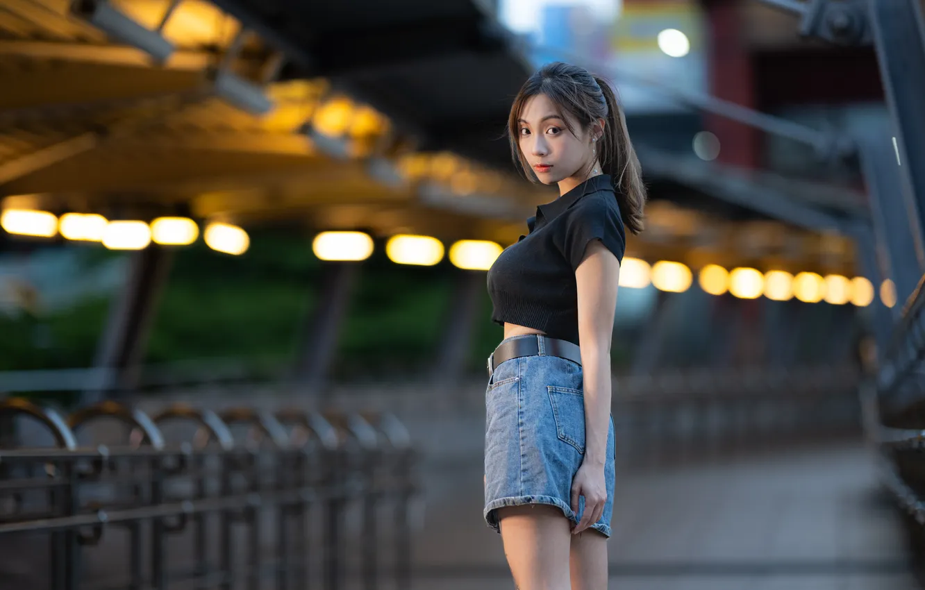 Photo wallpaper look, shorts, t-shirt, Asian, kopeck piece