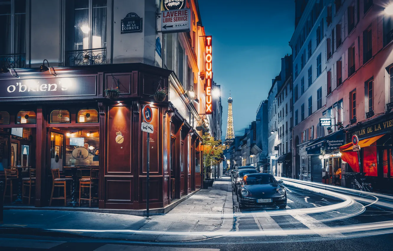 Photo wallpaper machine, the city, street, France, Paris, building, home, the evening
