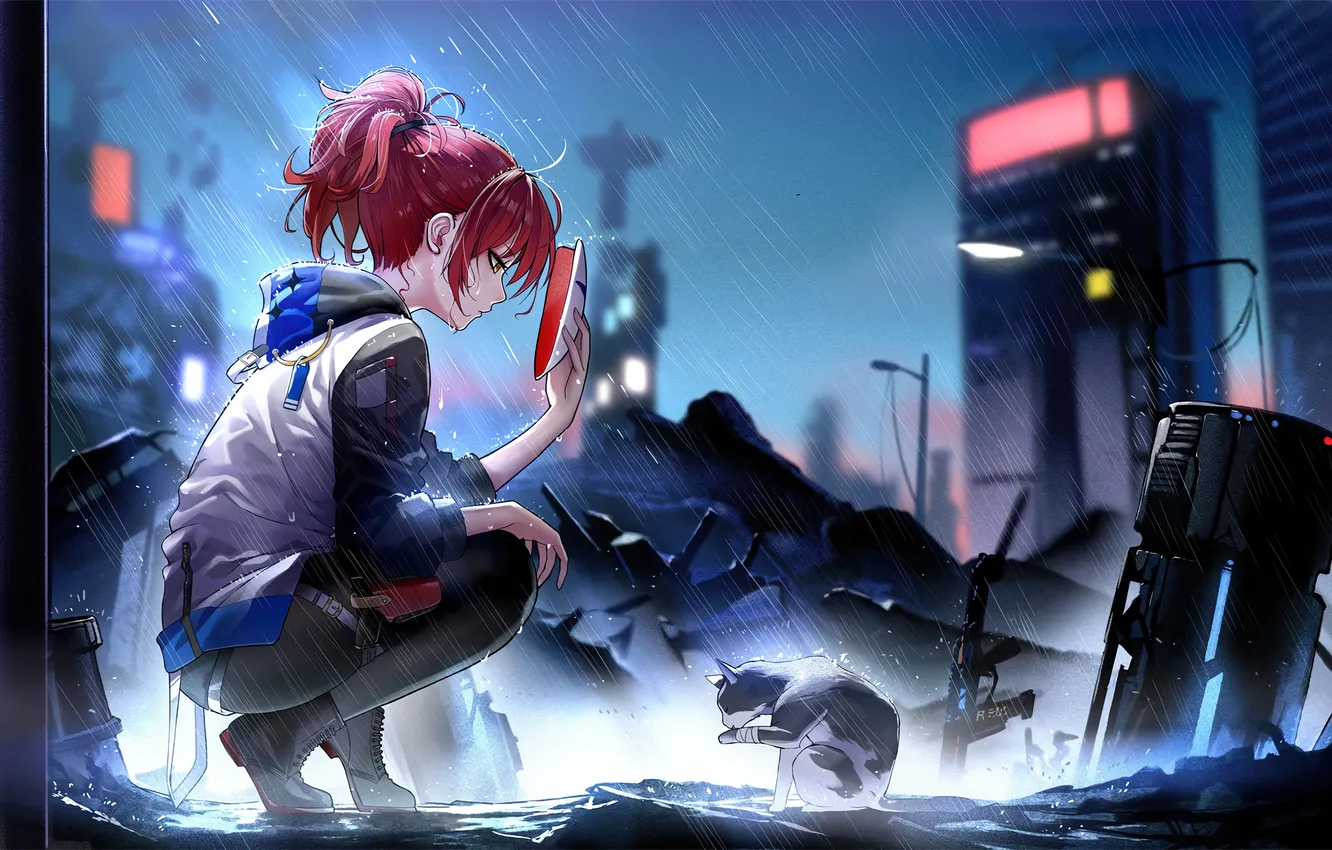 Photo wallpaper wallpaper, girl, anime, cat, art