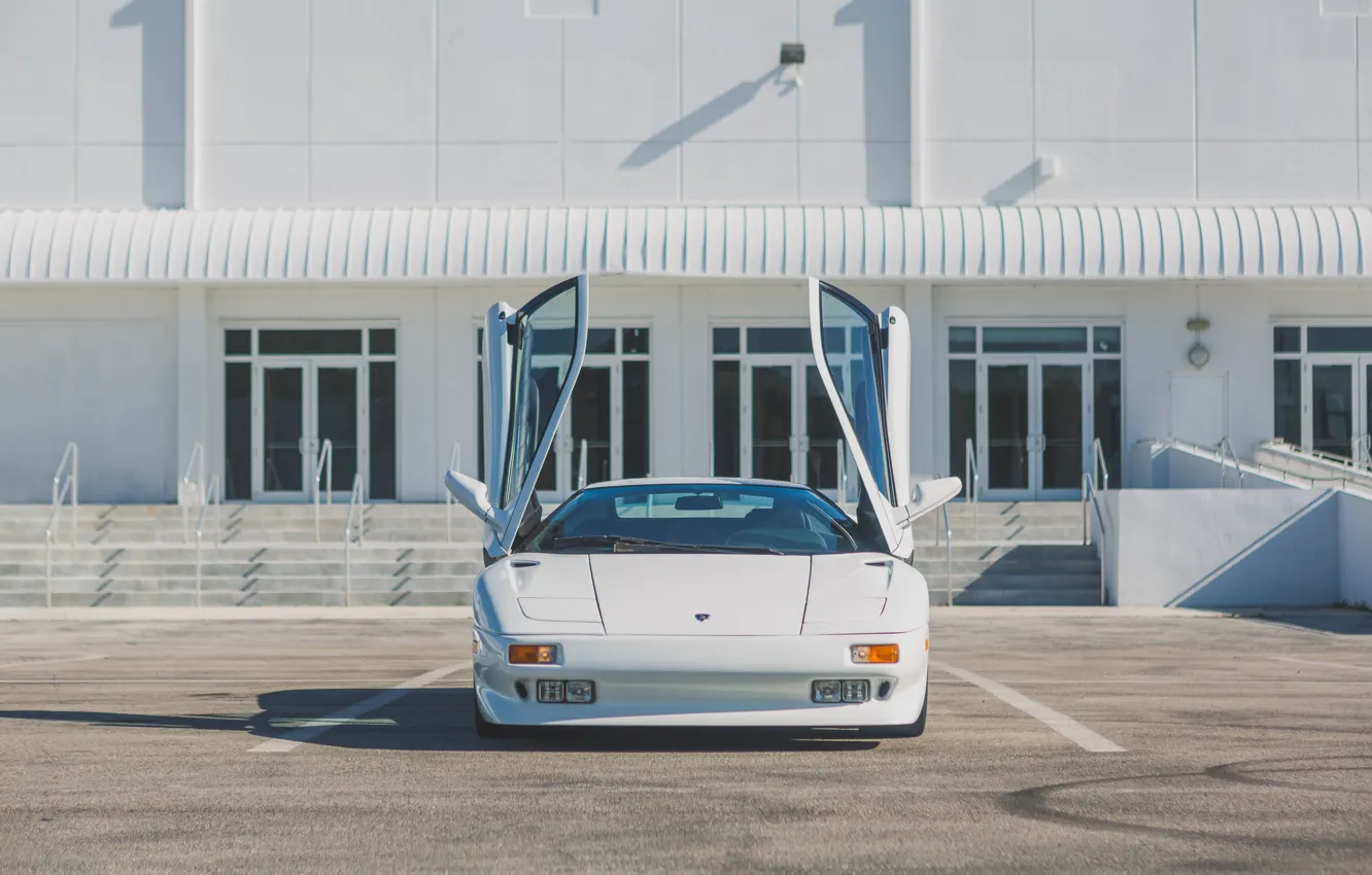 Photo wallpaper White, Parking, Supercar, Lamborghini Diablo, Scissor doors