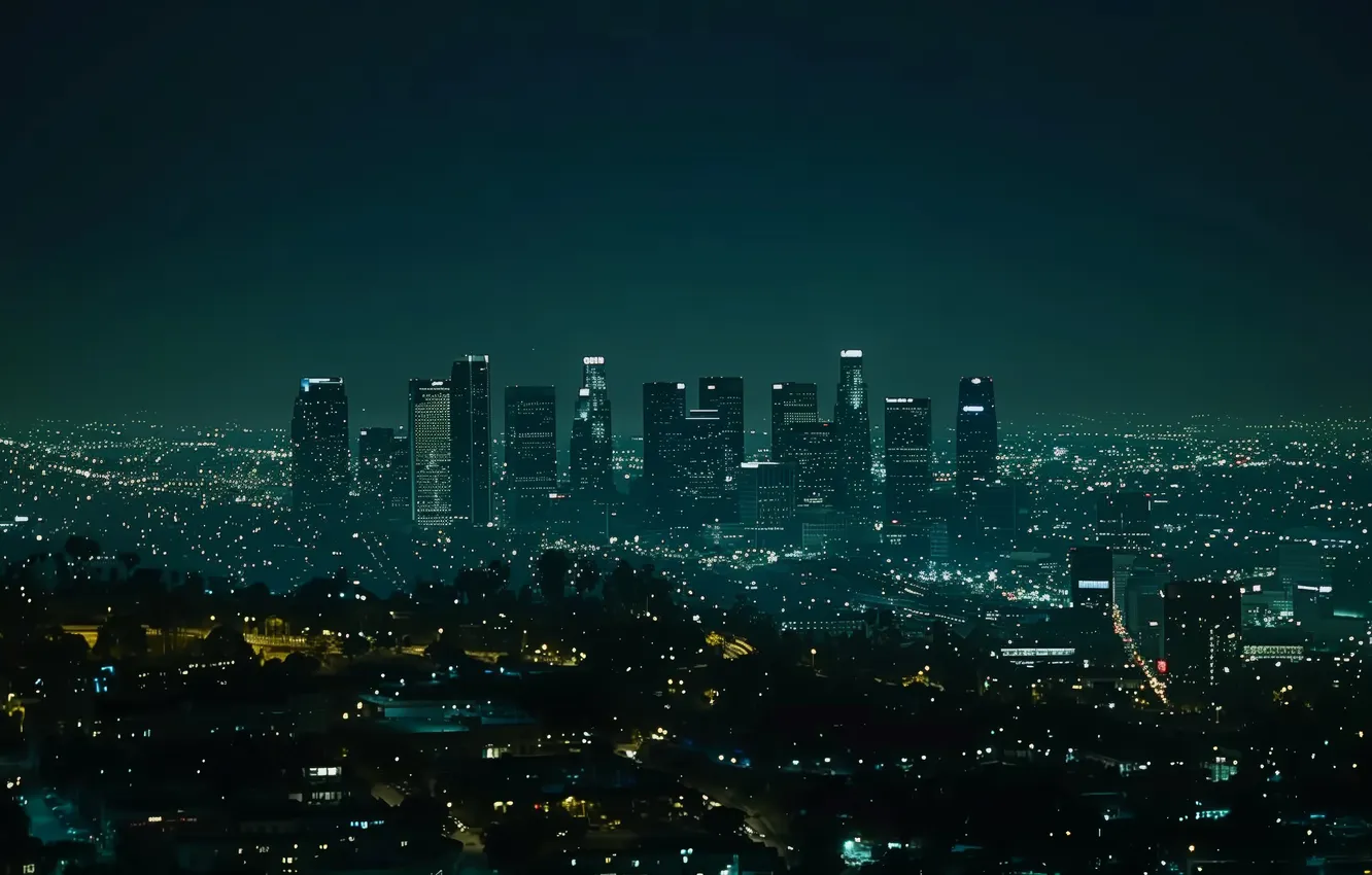 Photo wallpaper skyline, night, Los Angeles, skyscraper, cityscape