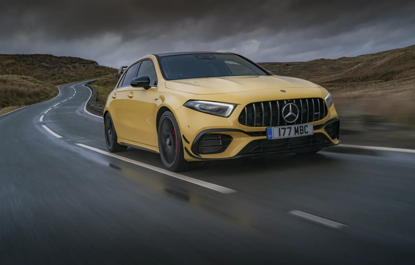 Photo wallpaper road, Mercedes-Benz, speed, AMG, hatchback, UK-spec, 2020, 4MATIC+