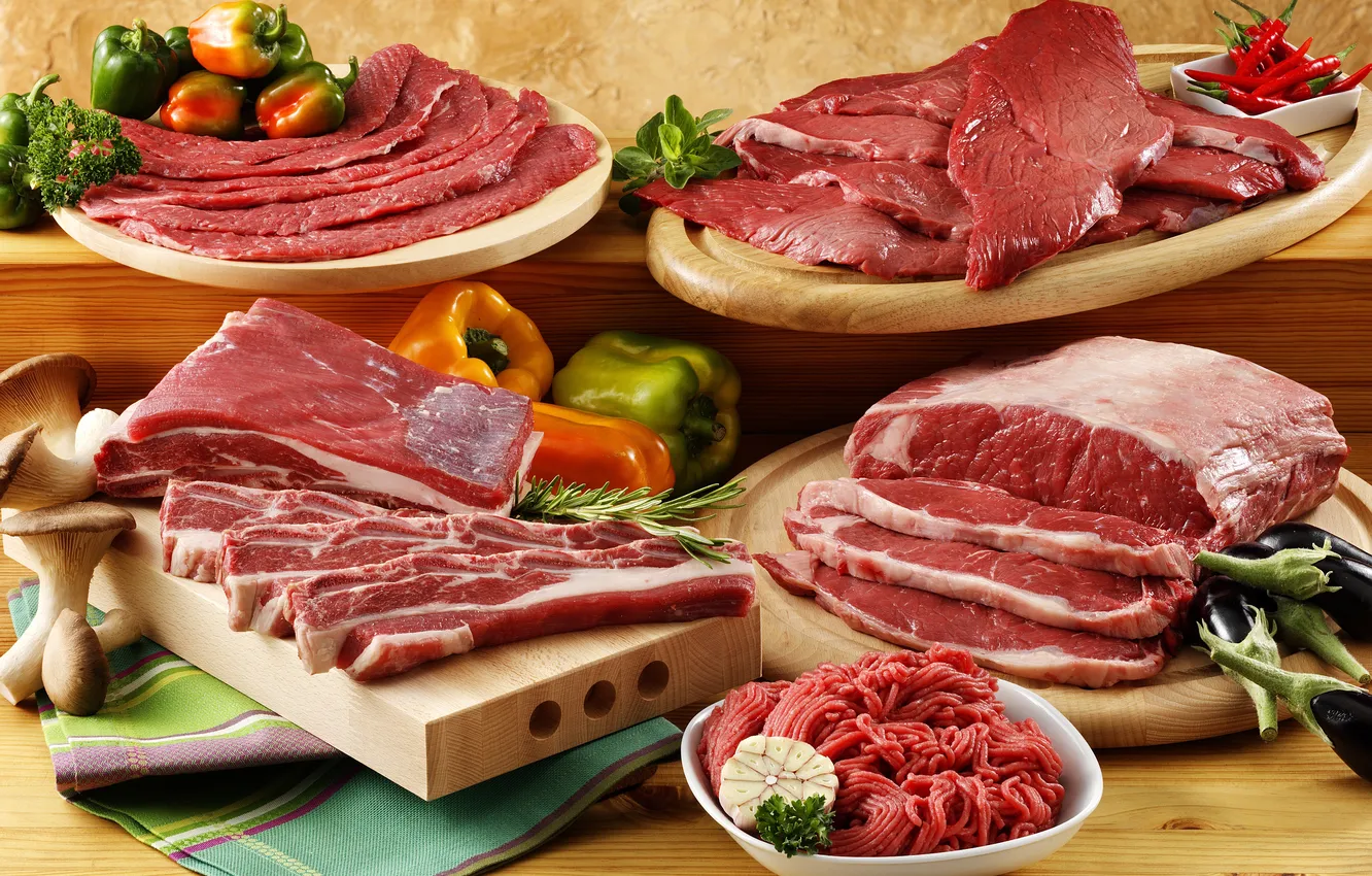 Photo wallpaper meat, vegetables, products, cutting Board