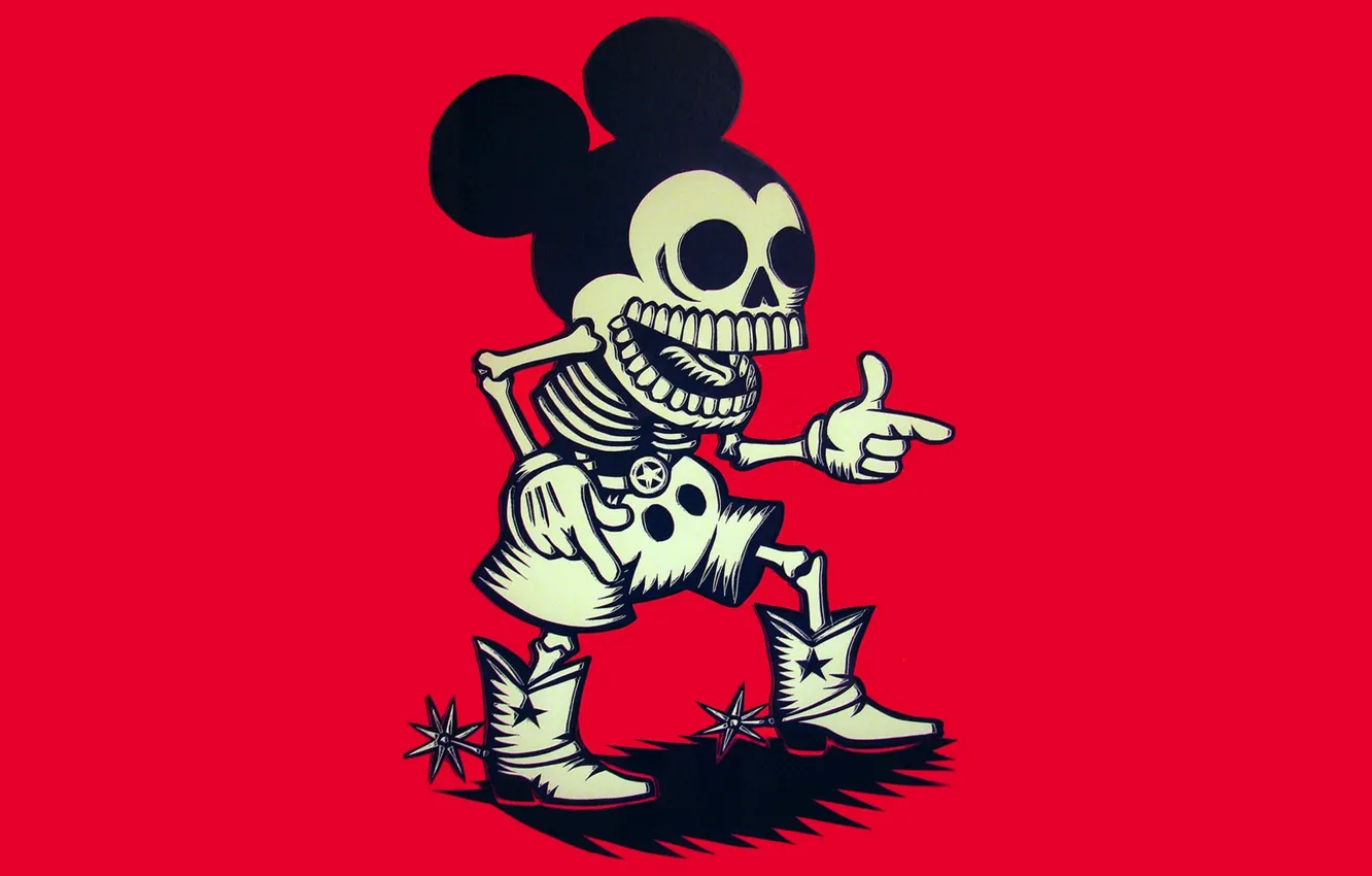 Photo wallpaper skeleton, cowboy, Mickey Mouse