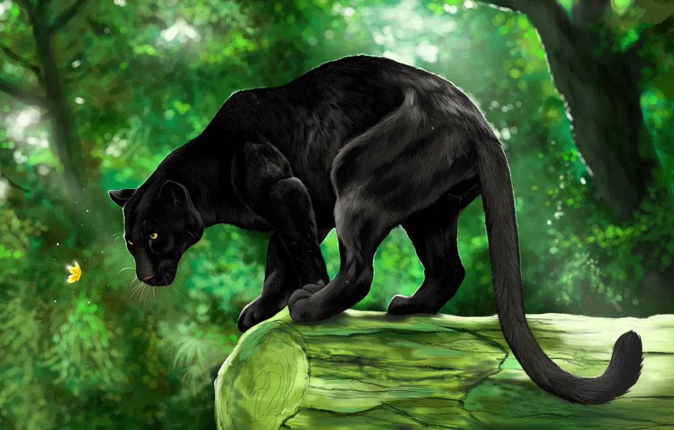 Photo wallpaper trees, predator, Panther, jungle, art, big cat