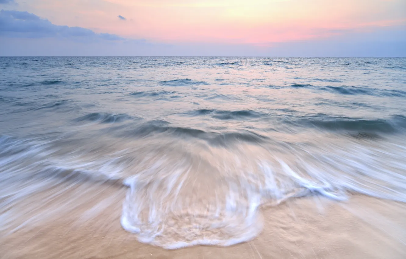 Photo wallpaper sand, sea, wave, beach, summer, the sky, sunset, shore