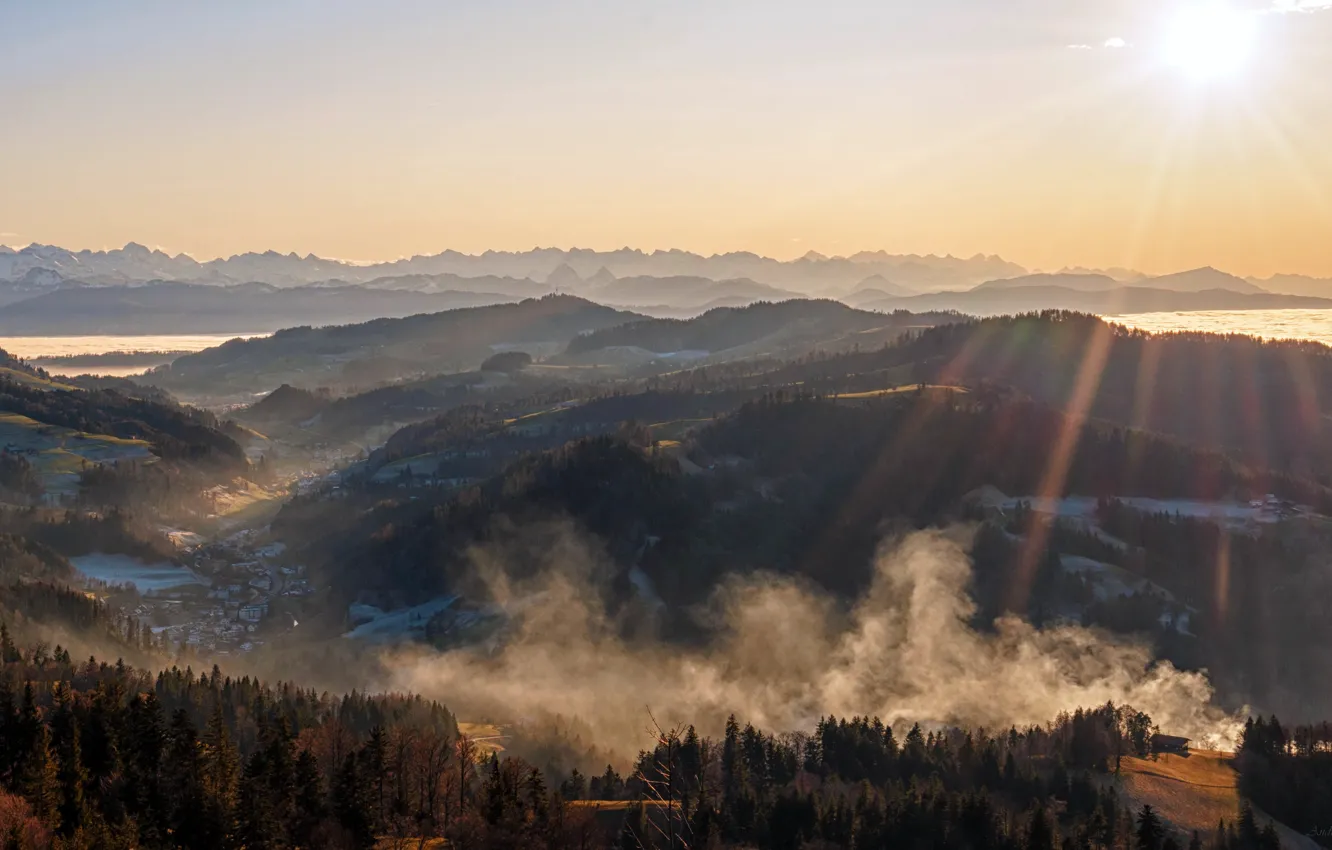 Photo wallpaper mountains, nature, morning, Glarus Alps, swissalps