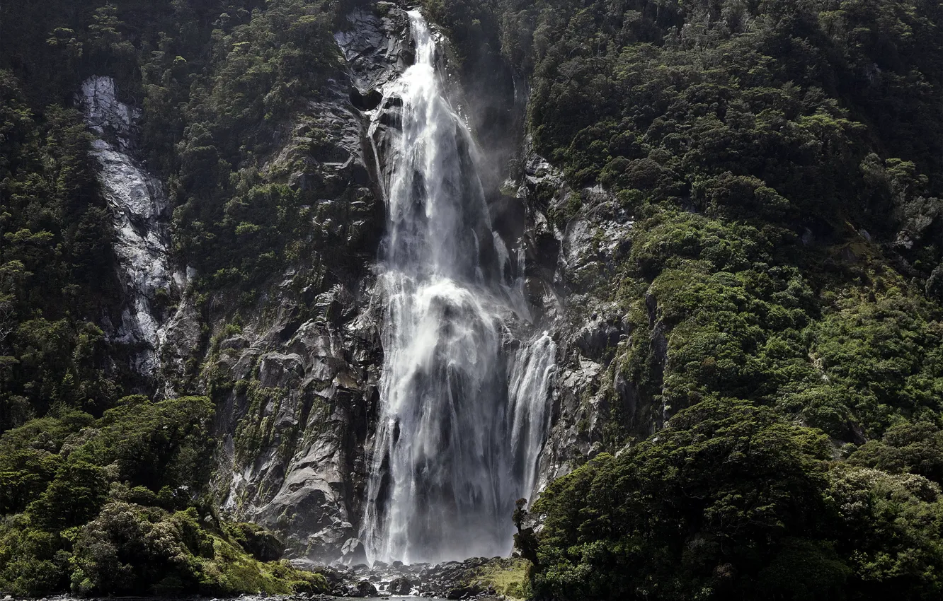Photo wallpaper stones, rocks, waterfall, New Zealand, Fiordland