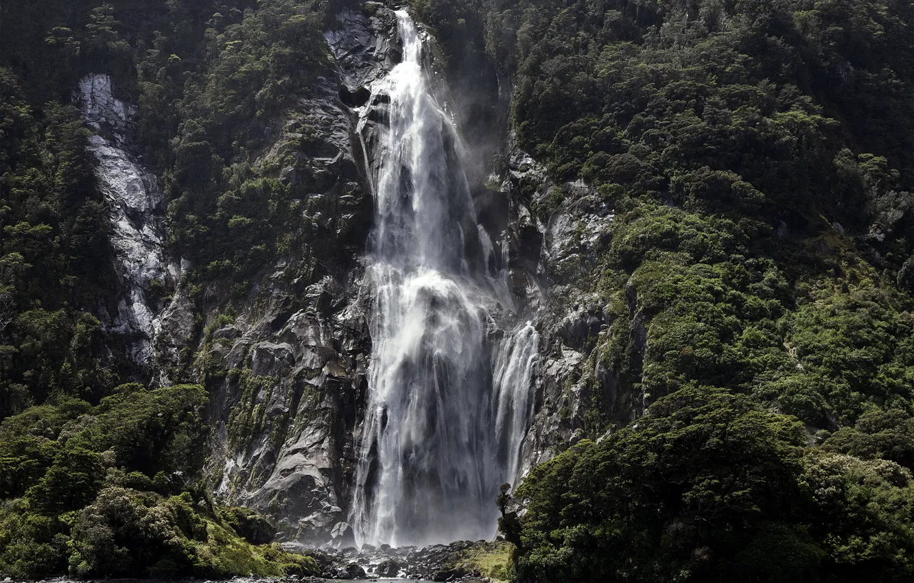 Photo wallpaper rock, stones, waterfall, New Zealand, Fiordland