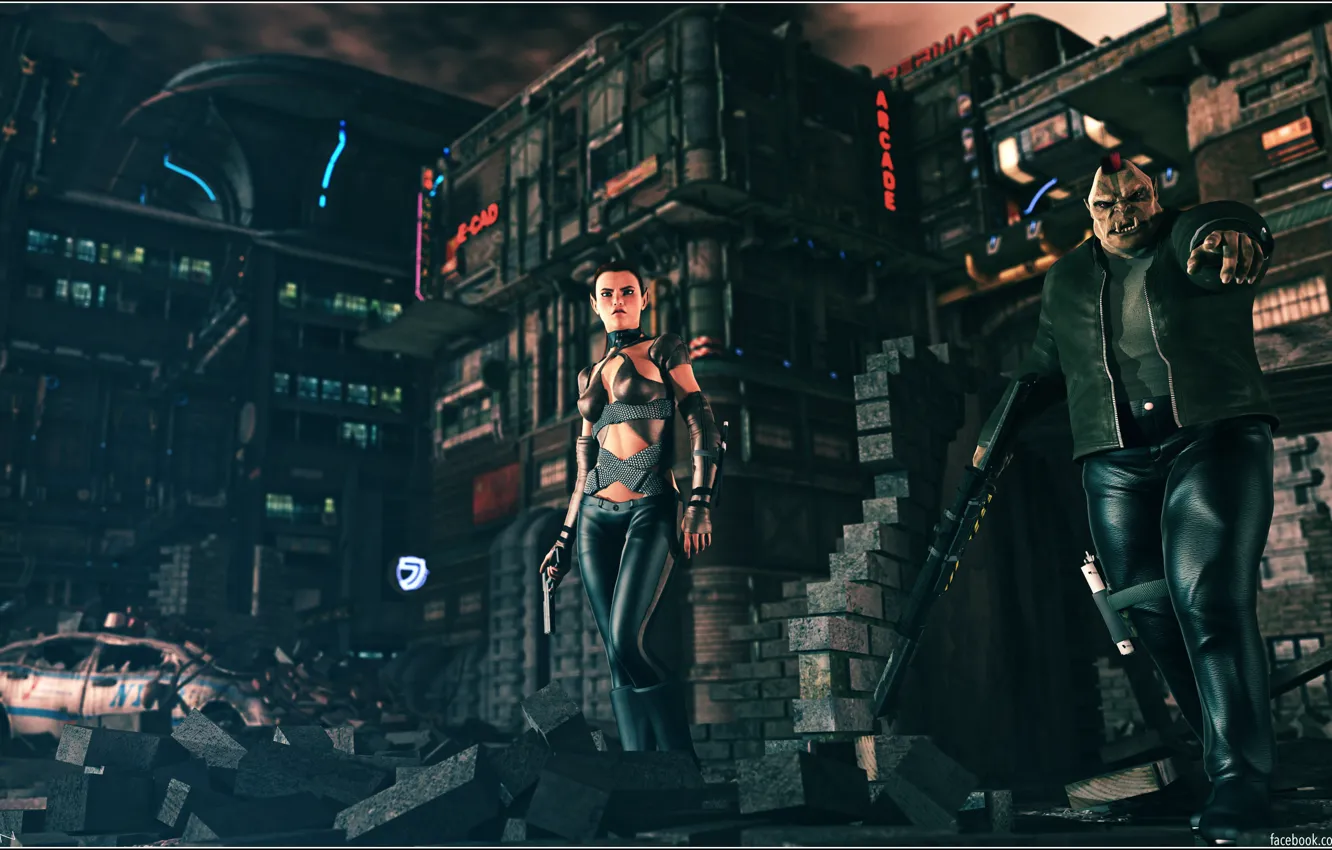 Photo wallpaper weapons, street, woman, freak, Yo Chummer