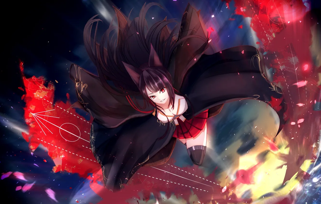 Photo wallpaper kawaii, girl, fox, aircraft, sea, big, war, anime