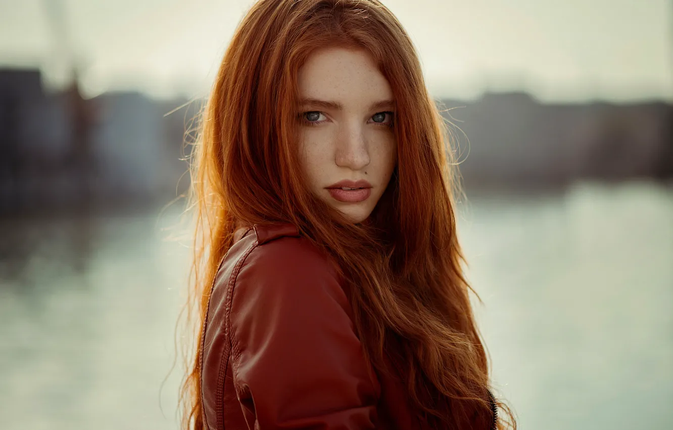 Photo wallpaper portrait, freckles, mole, redhead, Alina, natural light
