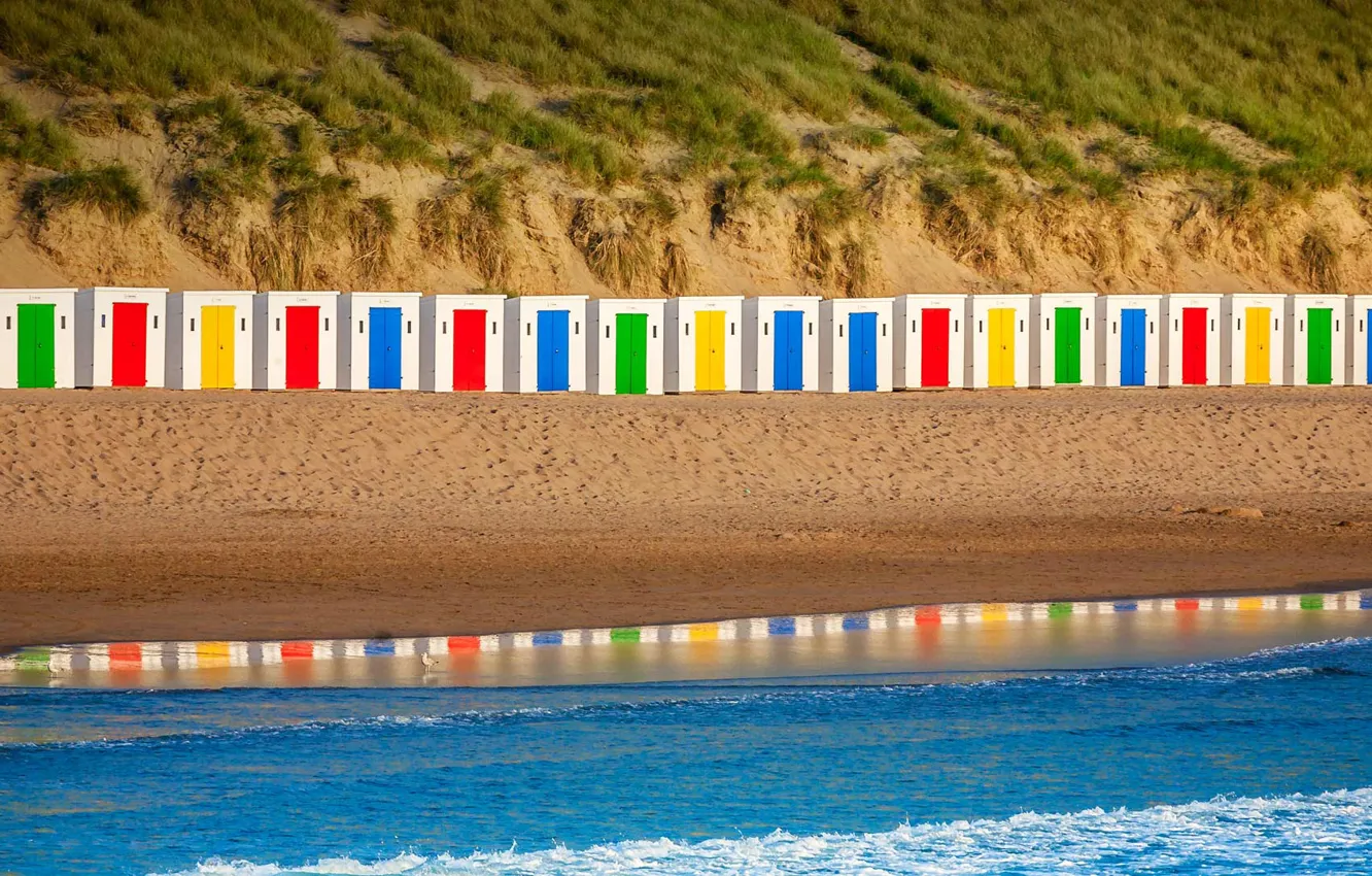 Photo wallpaper England, Devon, beach houses, the beach Woolacombe