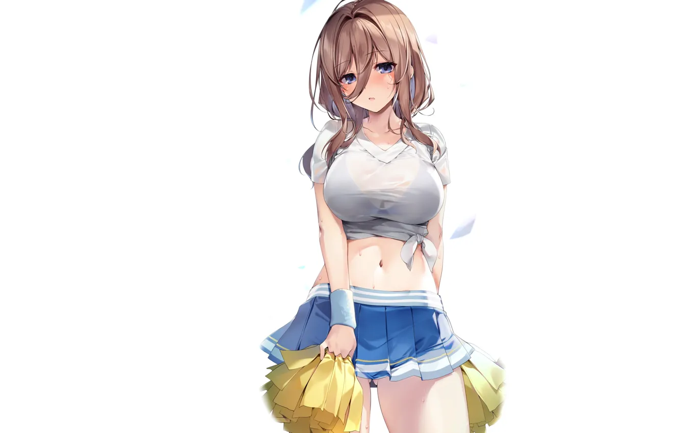 Photo wallpaper girl, hot, wet, boobs, anime, babe, sweat, skirt