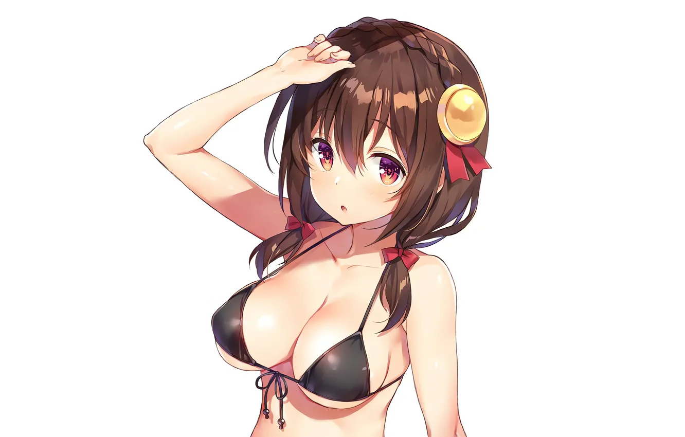 Photo wallpaper girl, sexy, game, cleavage, long hair, brown hair, boobs, anime