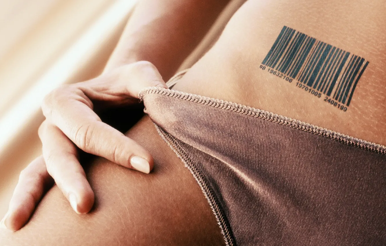 Photo wallpaper girl, macro, linen, tattoo, barcode