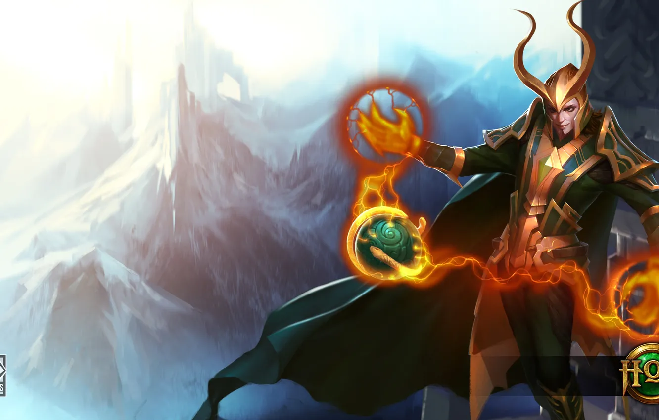 Photo wallpaper mountains, God, fan art, Loki, Heroes of Newerth, Corrupted Disciple