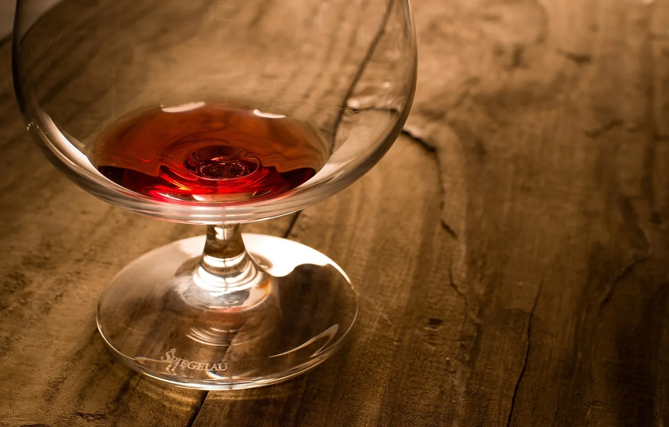 Photo wallpaper glass, table, glass, cognac