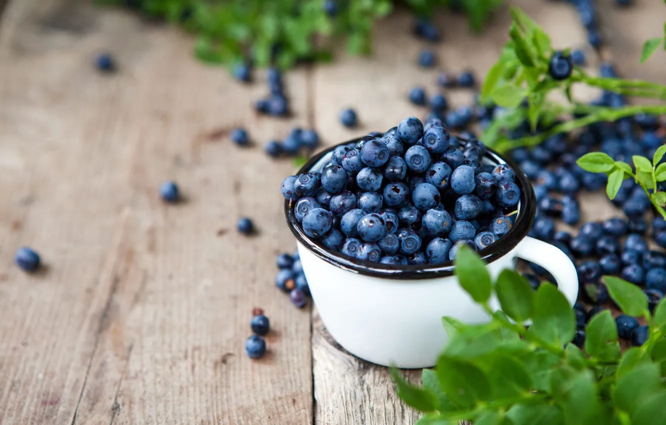 Photo wallpaper berries, Board, blueberries, mug, blueberries