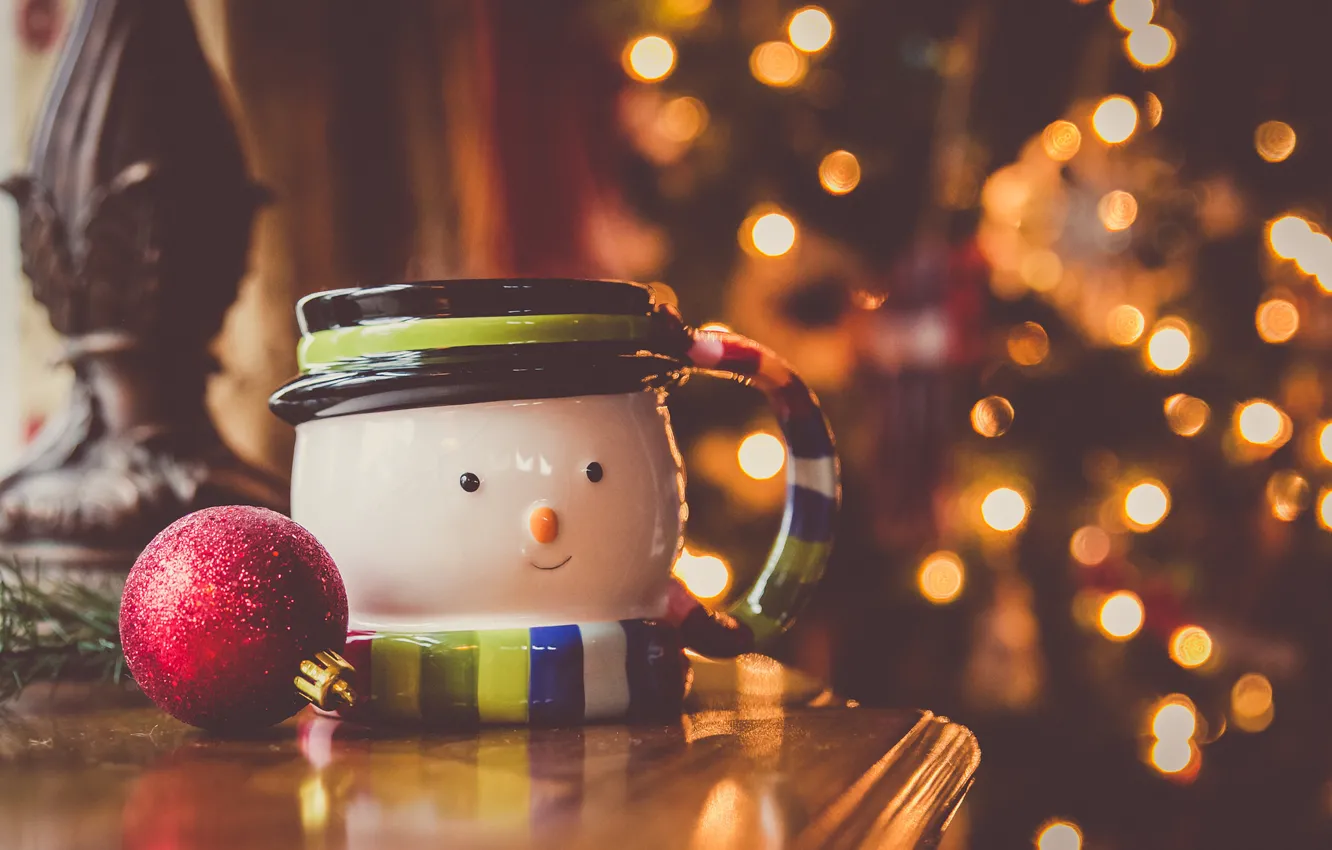 Photo wallpaper holiday, ball, mug, snowman