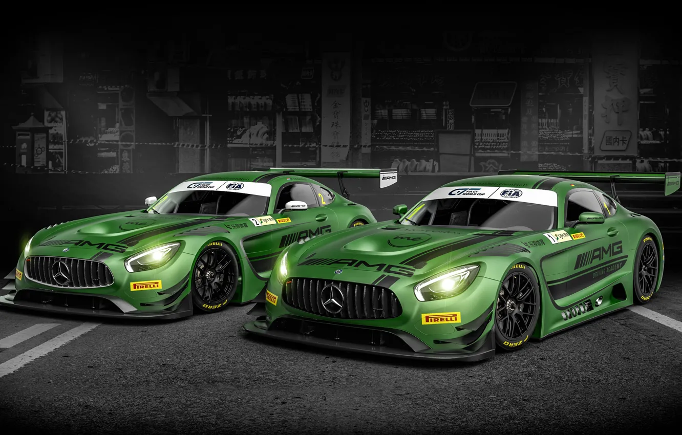 Photo wallpaper car, green, Mercedes, supercar, speed, fast, racer, FIA