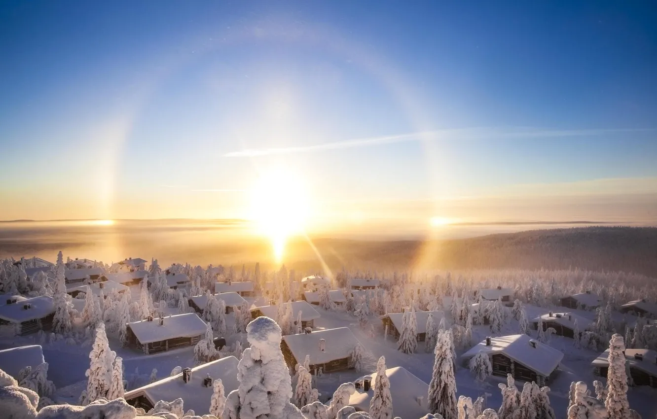 Photo wallpaper winter, the sky, the sun