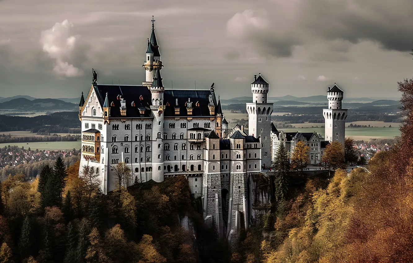 Photo wallpaper autumn, landscape, castle, Germany, Bayern, architecture, landscape, beautiful