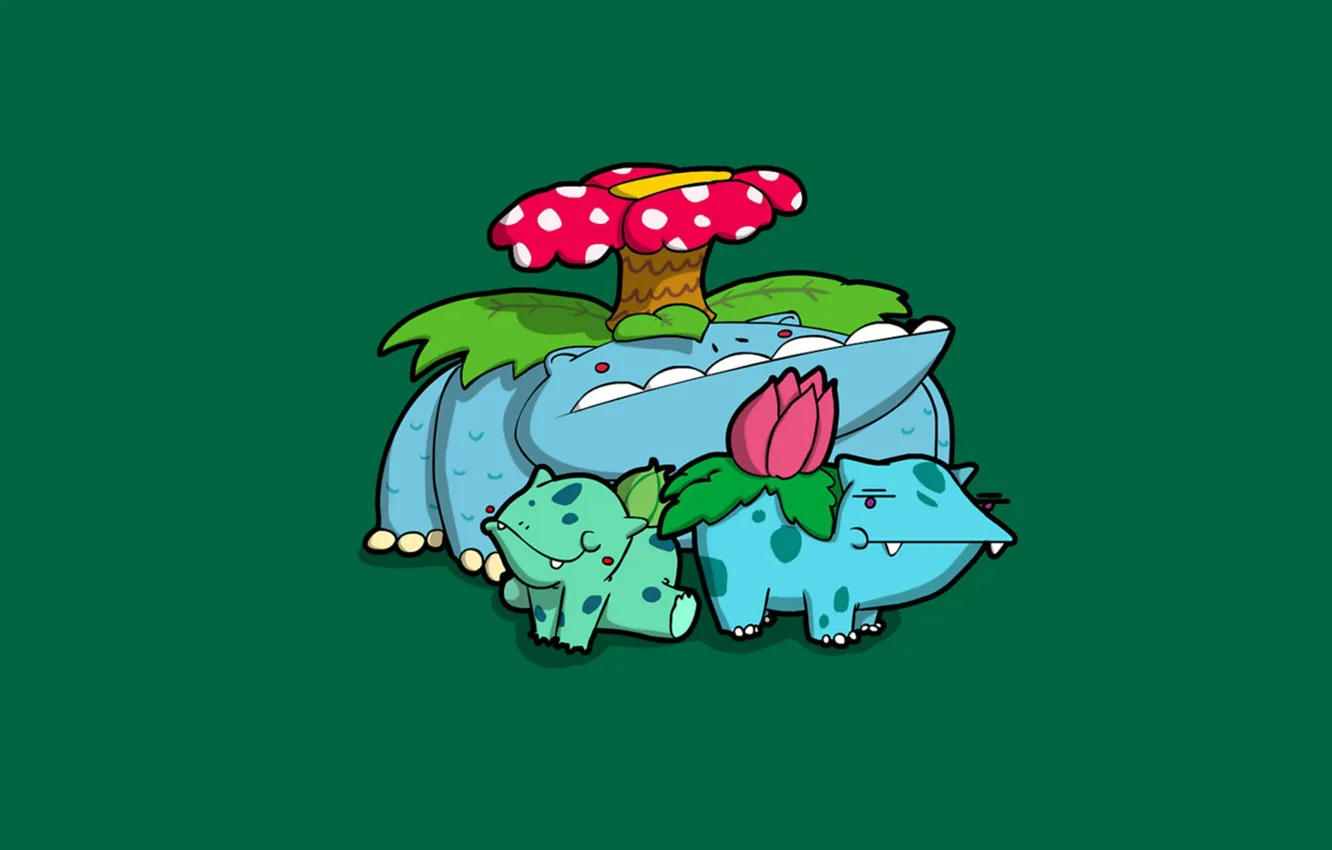 Photo wallpaper flowers, blue, green, green, grass, caricature, flower, blue