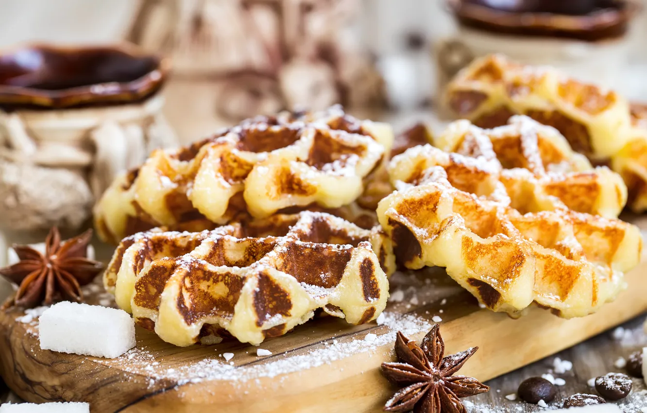 Photo wallpaper waffles, spices, star anise