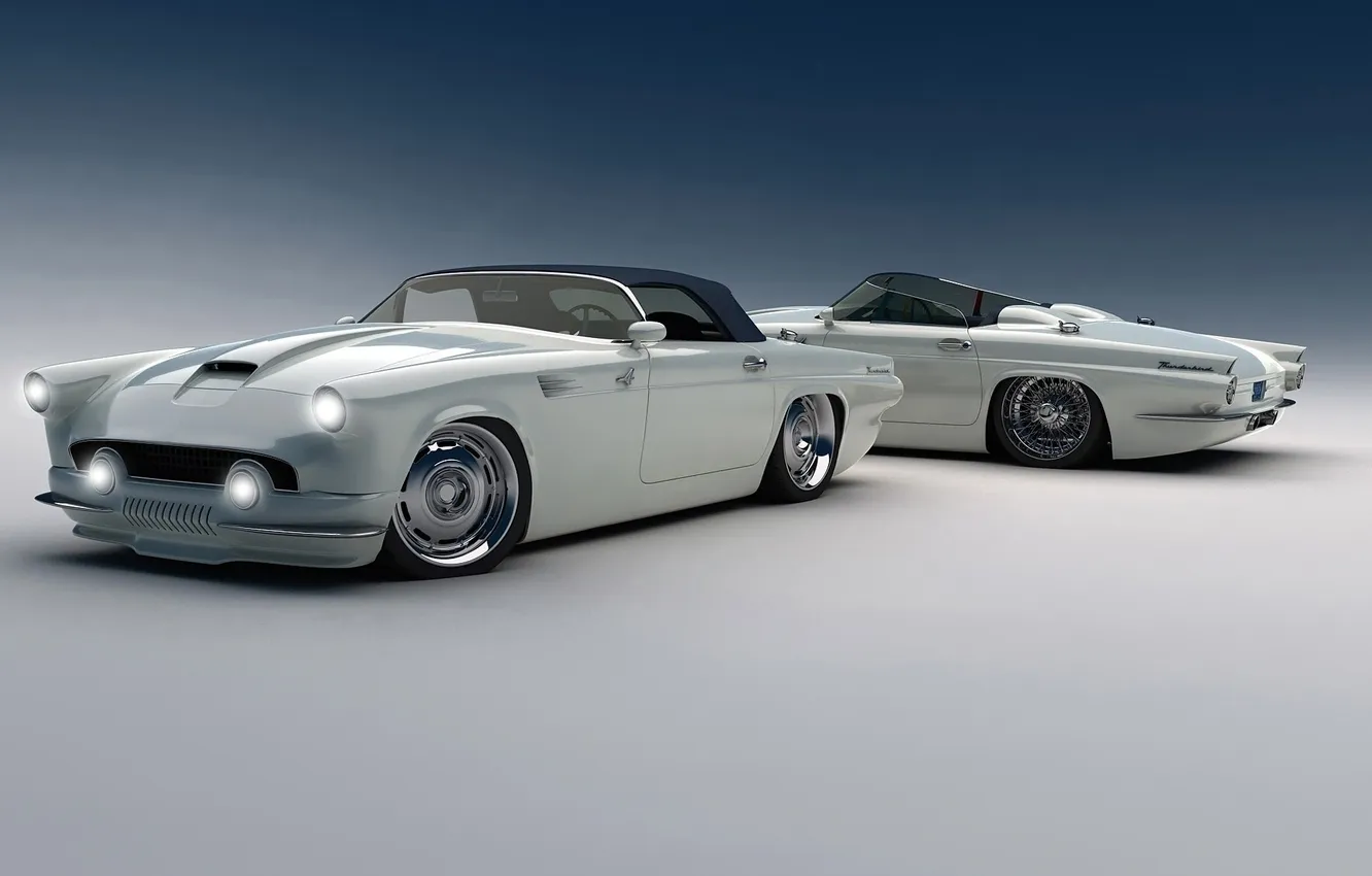 Photo wallpaper auto, white, lights, Ford, convertible, custom, Thunderbird