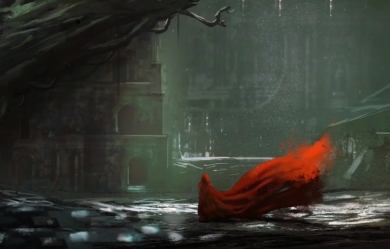 Photo wallpaper fiction, building, art, red coat