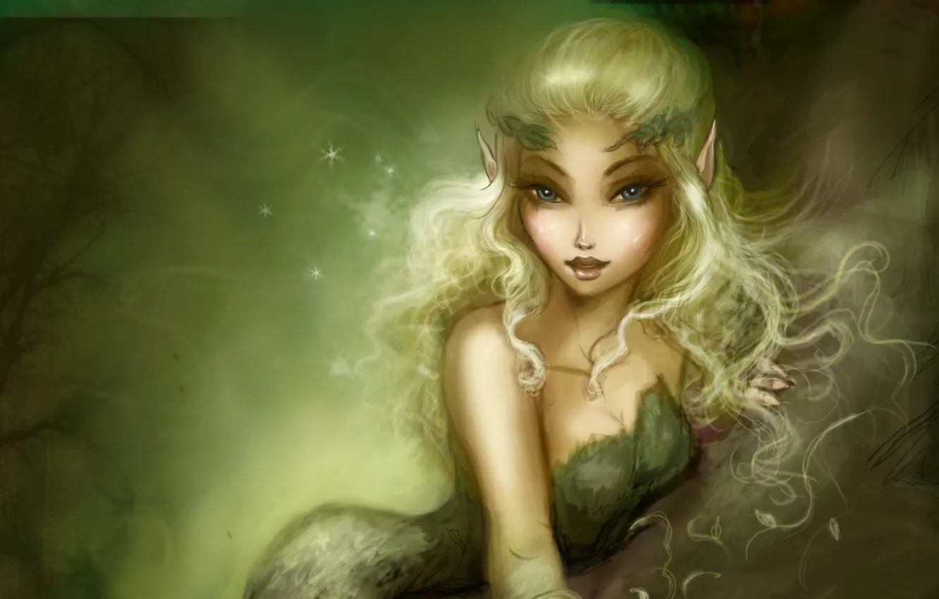 Photo wallpaper look, girl, trees, nature, green, fiction, hair, elf