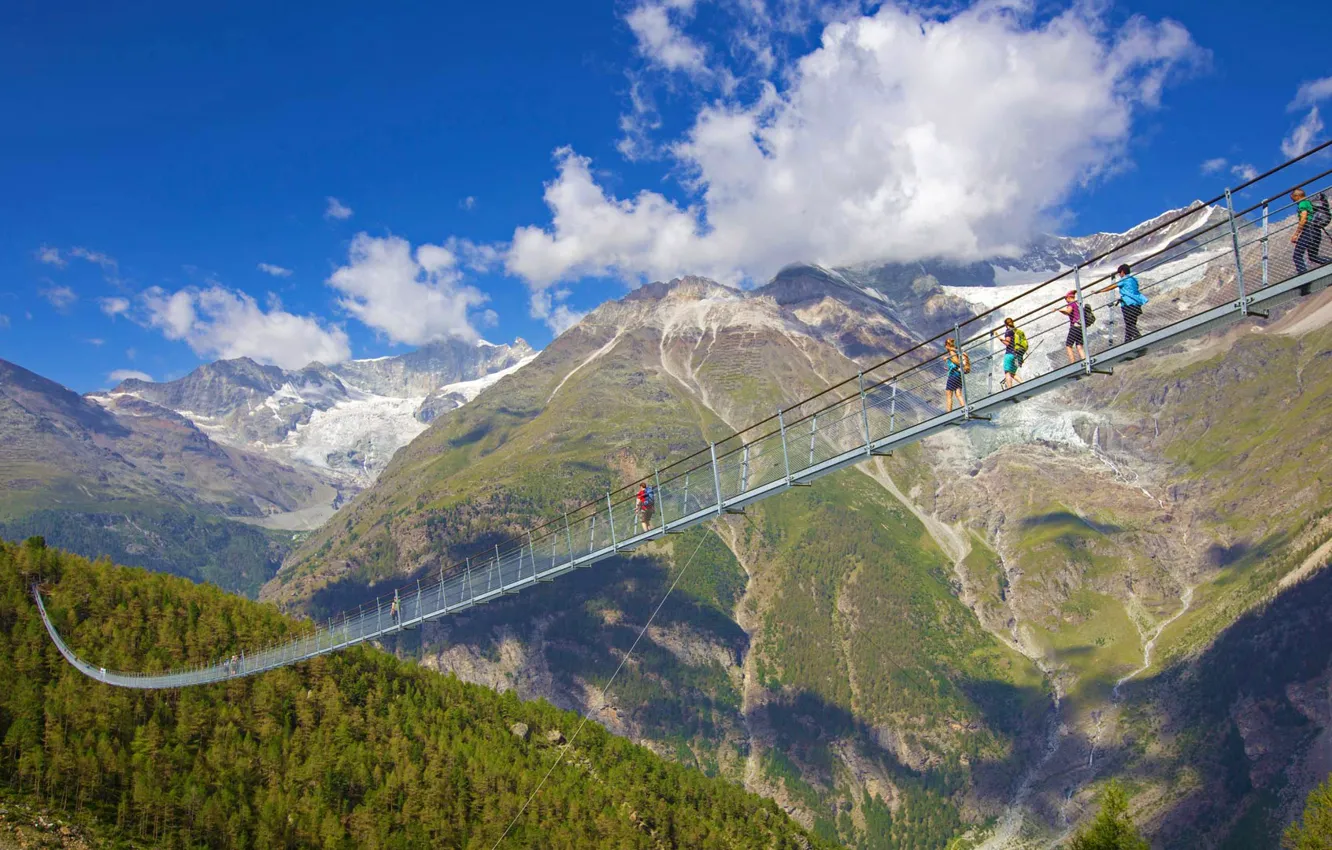 Photo wallpaper mountains, bridge, Switzerland, Rand, Charles Kuonen Hengelbrock