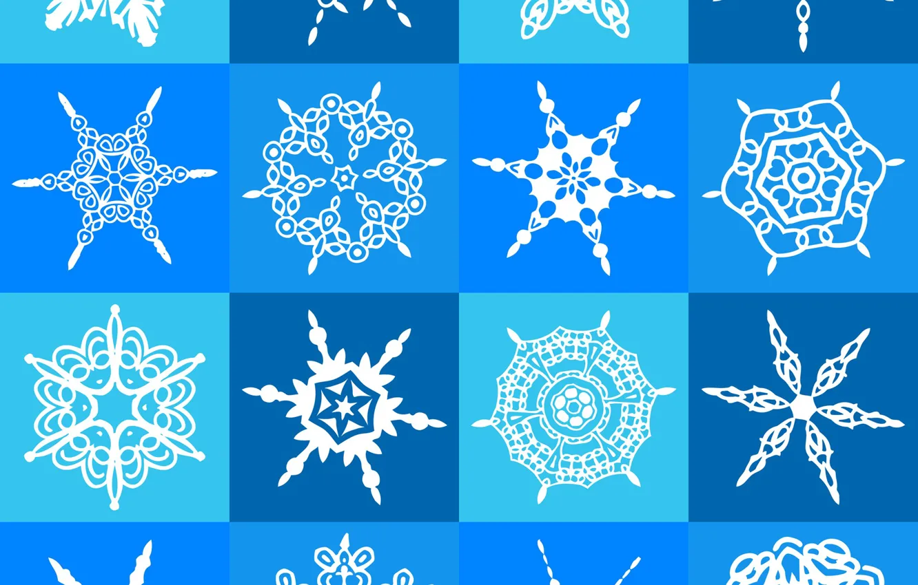 Photo wallpaper winter, snowflakes, blue, background, pattern, white, patern