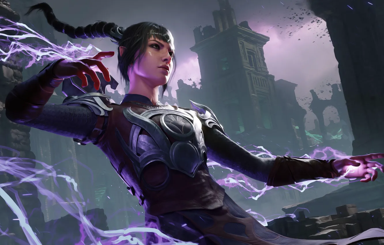 Photo wallpaper magic, armor, Baldur's Gate 3, Shadowheart, ruins, Leo Avero