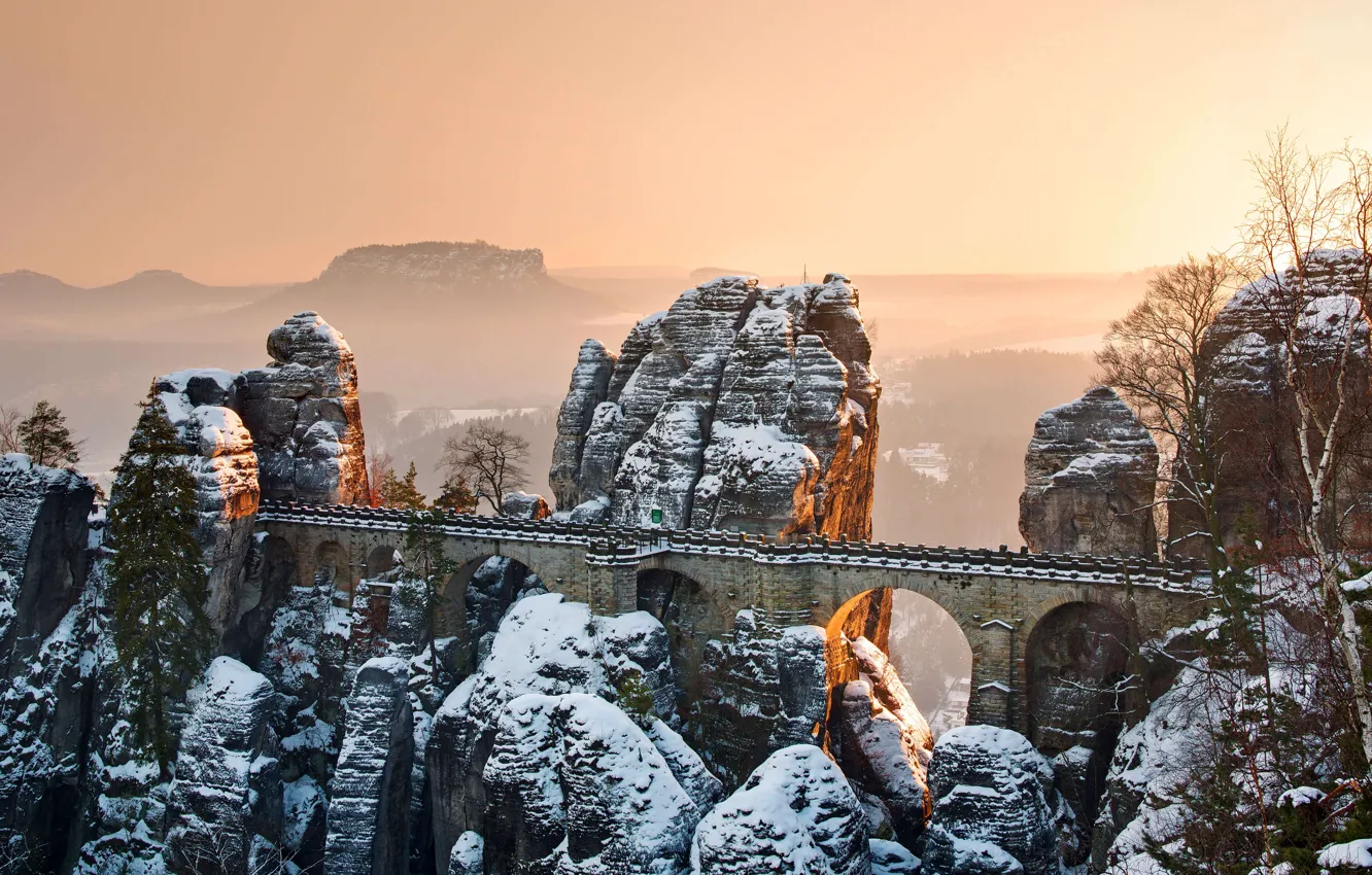 Photo wallpaper bridge, rocks, Germany, Saxony, The Bastion Bridge