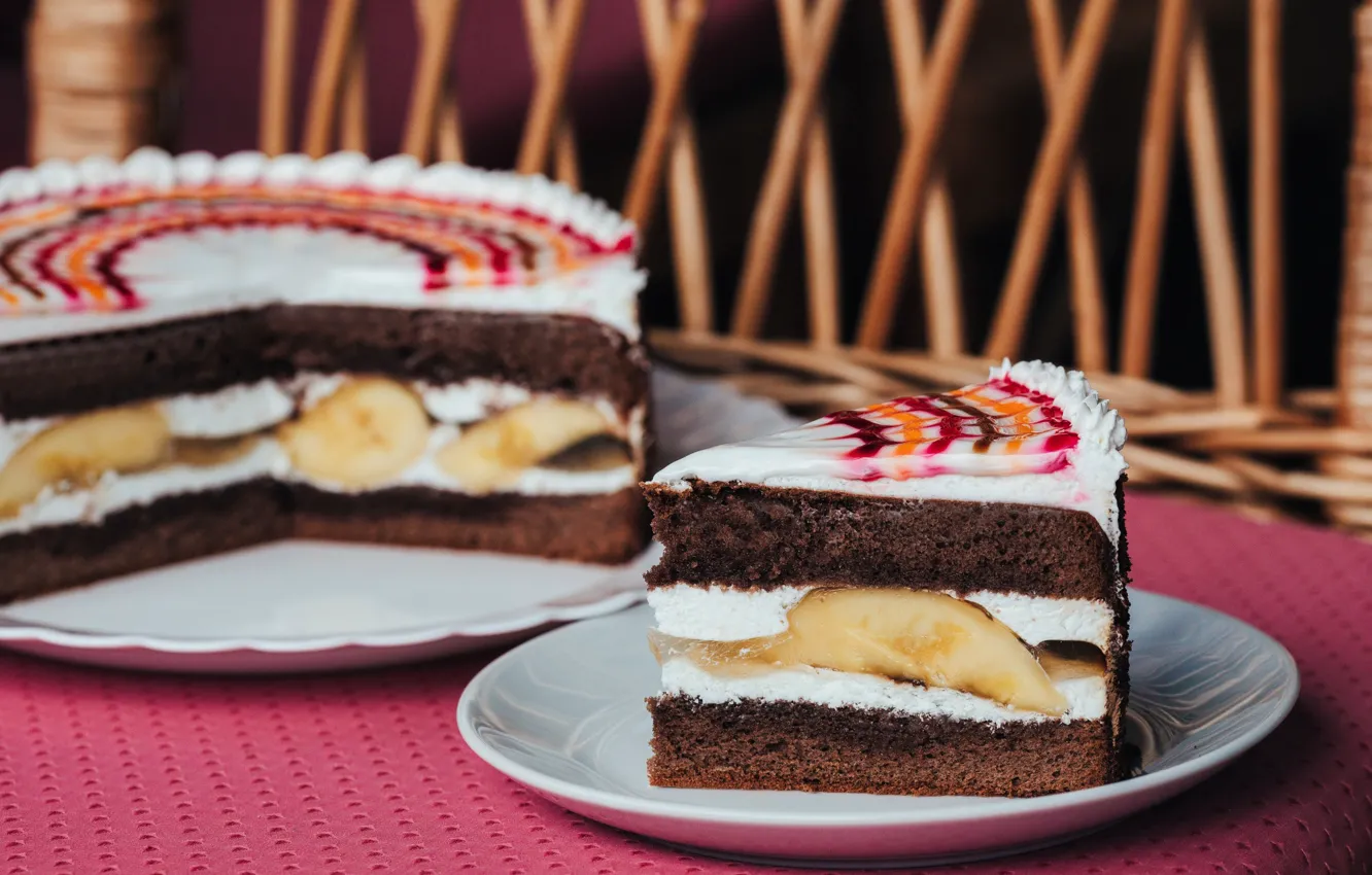 Photo wallpaper strawberry, bananas, cake