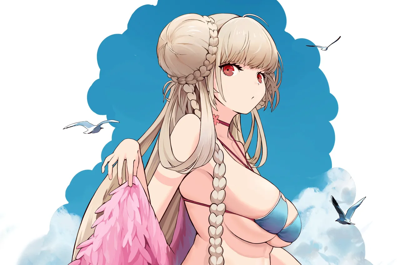 Photo wallpaper girl, sexy, cleavage, long hair, boobs, anime, beautiful, red eyes