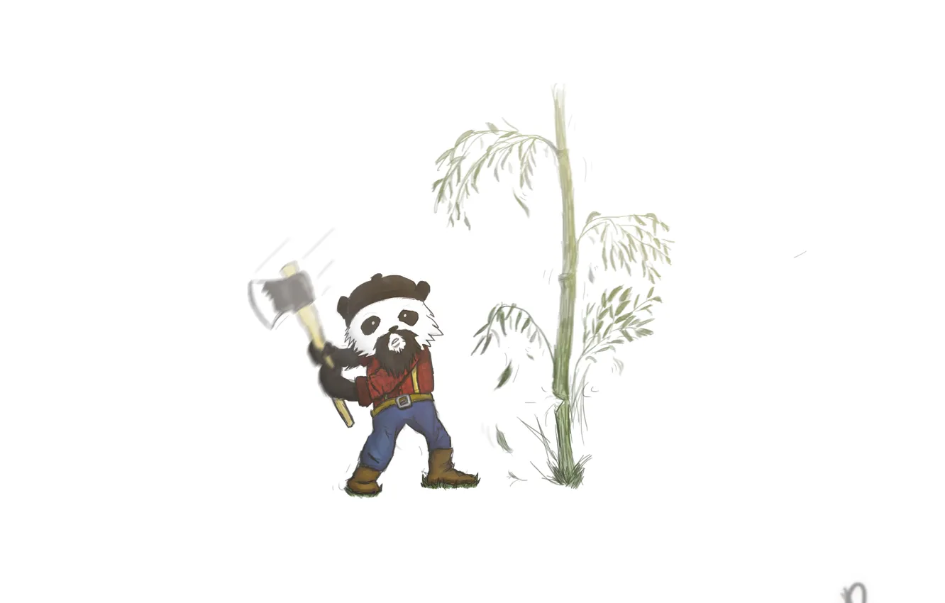 Photo wallpaper figure, bamboo, Panda, axe, Art, bamboo, panda, cleaver