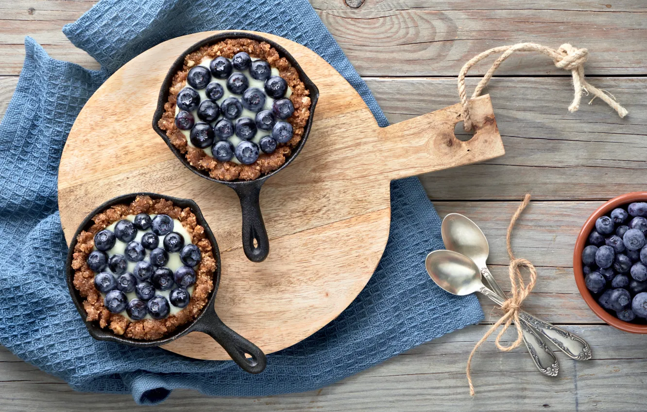 Photo wallpaper berries, blueberries, cream, dessert, vanilla, tartlets, Anya Ivanova